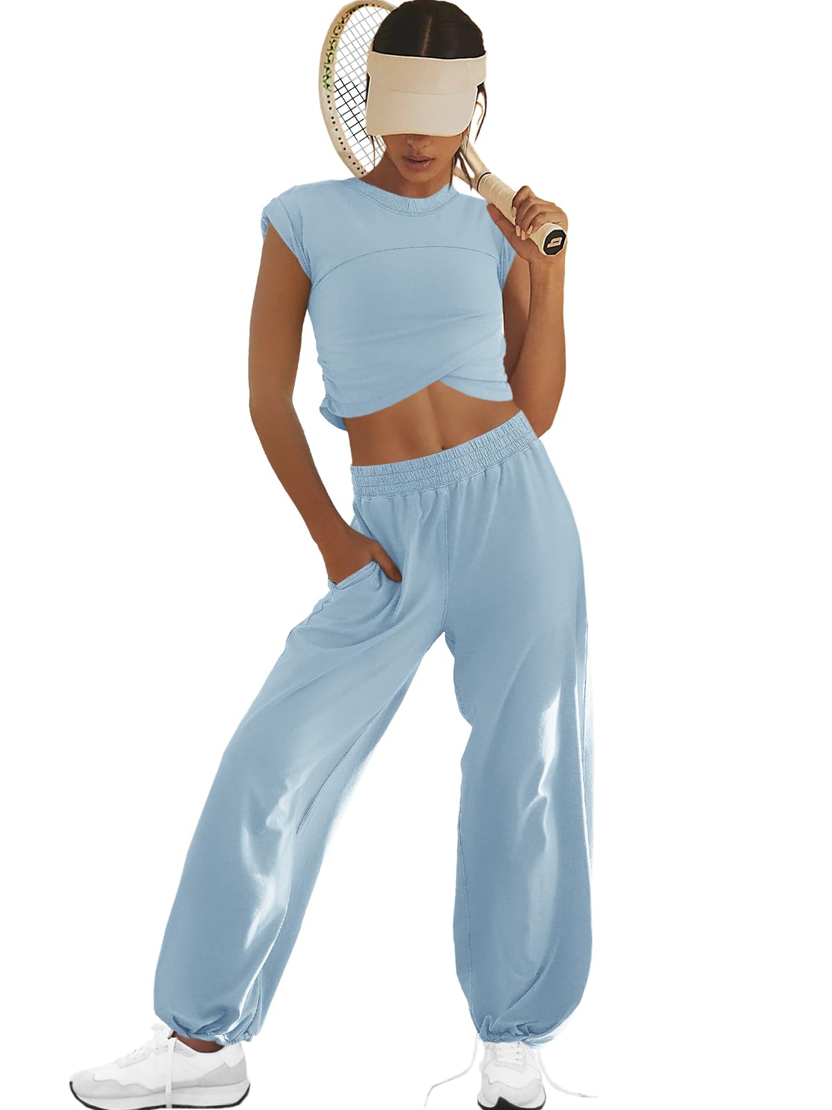 LAMISSCHE Womens Loungewear Set 2 Piece Outfits Sets Cropped Tops and Wide Leg Pants with Pockets Tracksuit