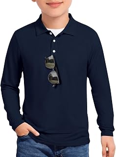 Haloumoning Boy Athletic Polo Shirt Dry Fit Golf Performance Shirts | Kids Active Lightweight T-Shirt, Long Sleeve, Button Up, School Uniform Tops, Moisture Wicking, 5-14 Years
