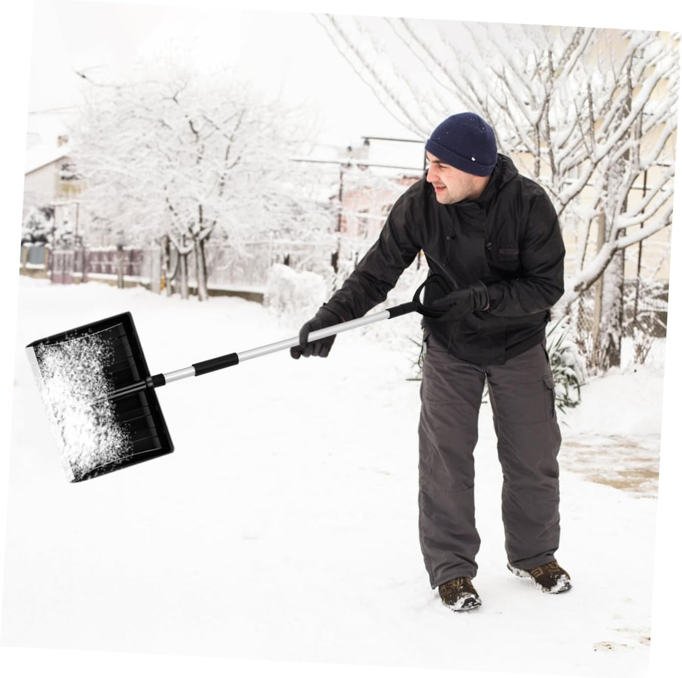 Ciieeo Snow Shovel for Driveway: 56" Snow Shovel with D-Shaped Handle Thickened Blade for Garden Car Camping - Large Capacity Aluminum Sand Mud Removal Tool - Reduce Back Strain