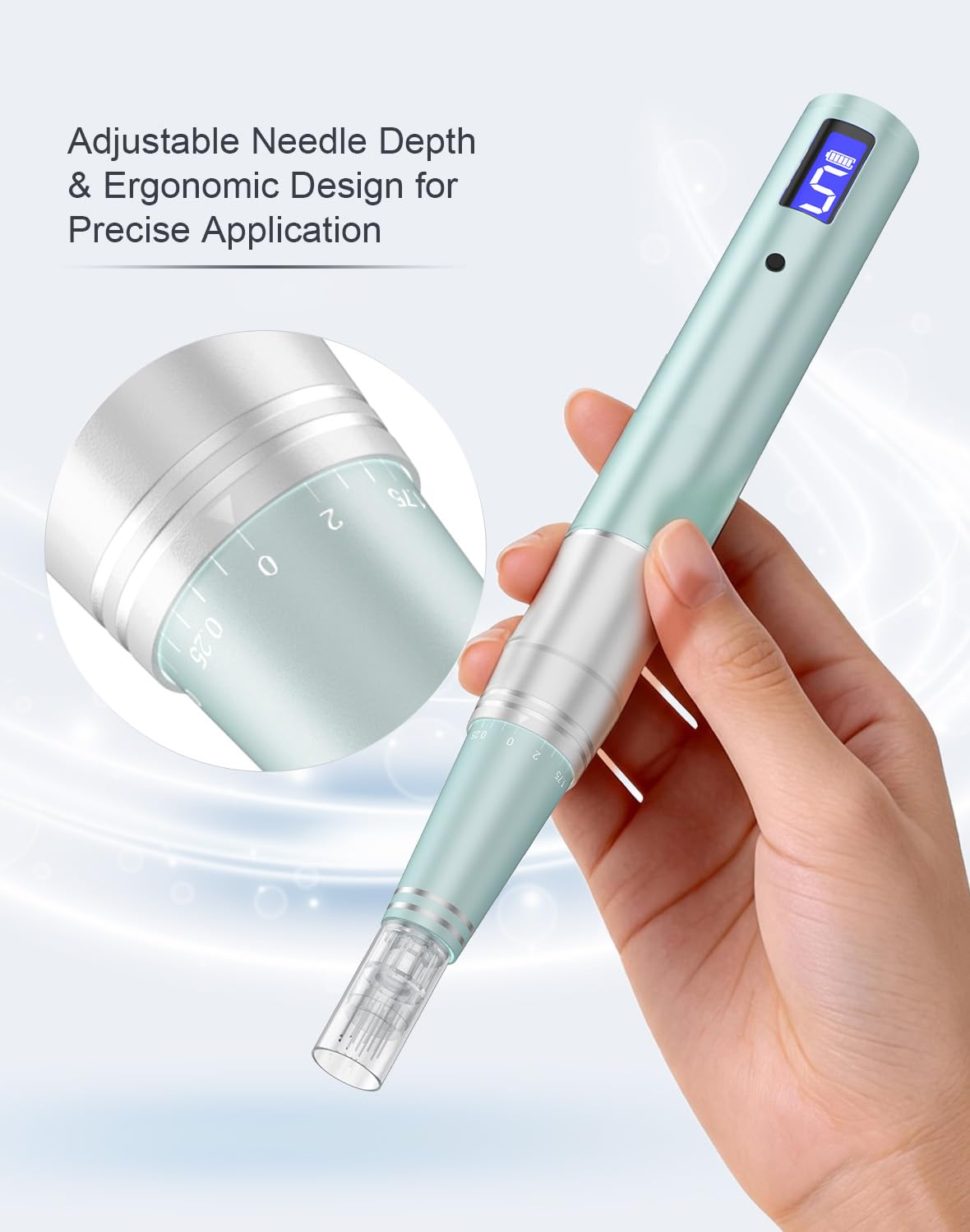 Professionelles elektrisches Dermapen-Set | LCD-Display | 5 Geschwindigkeitsstufen | 24 Ersatznadeln | Microneedling-Gerät für Zuhause & Kosmetikstudio | Elektrischer Dermapen für Hautpflege, 12-Pin, 36-Pin & Nano Kartuschen, gleichmäßiger Motorlauf, ergo