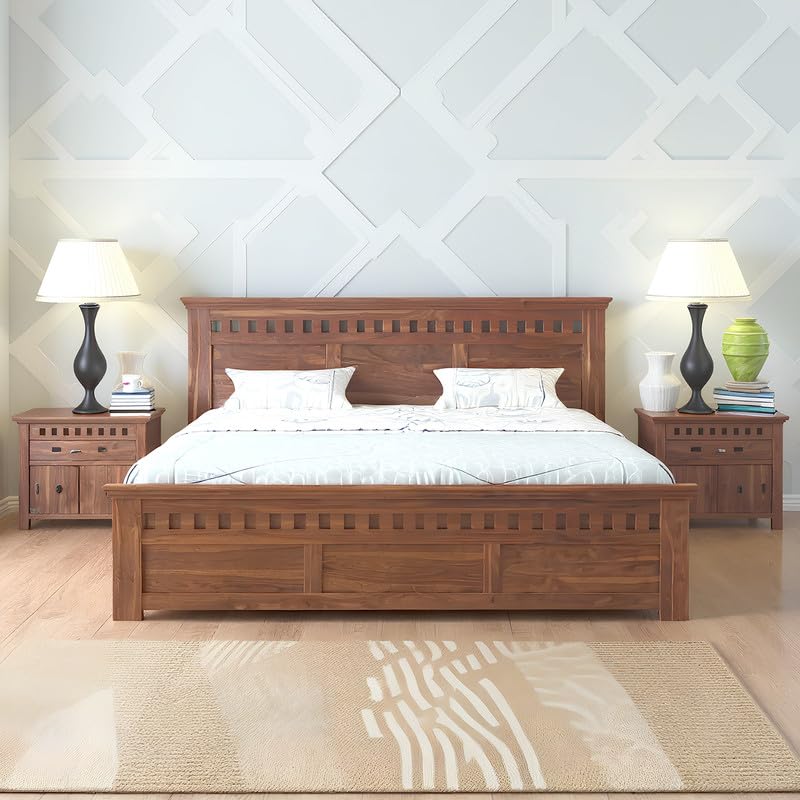 Image of Amazon Brand - Solimo Sheesham Wood Kuber King Size Bed with Box Storage Wooden Double Bed Cot Bed Furniture for Bedroom Living Room Home (Natural Finish)