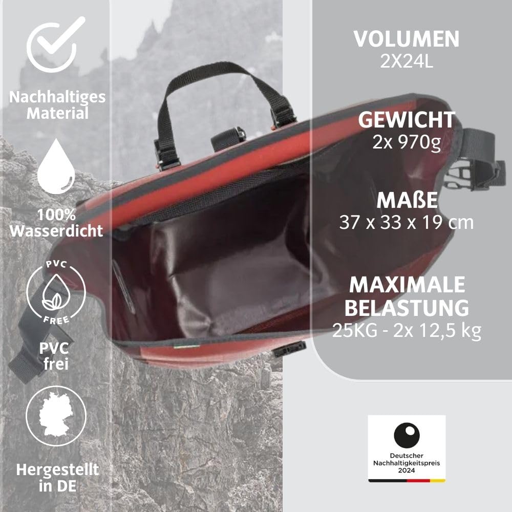 VAUDE Torba rowerowa na bagażnik Aqua Back 2 x 24 l w kolorze beżowym, 2 x torba na tylne koła, wodoszczelna, torba na bagażnik rowerowy z tyłu, łatwe mocowanie – Made in Germany