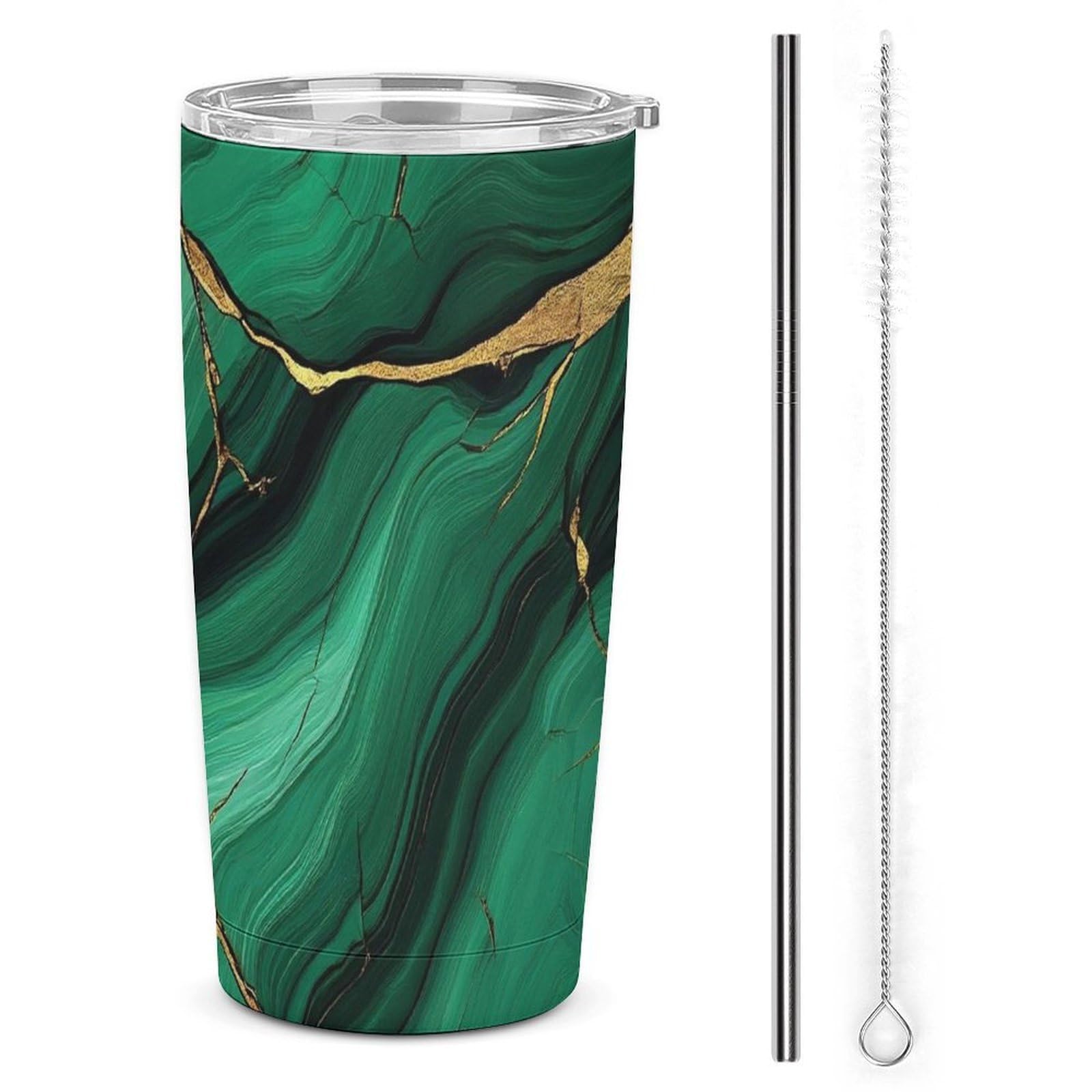 Mug isotherme voiture et bureau motif marbre émeraude chic