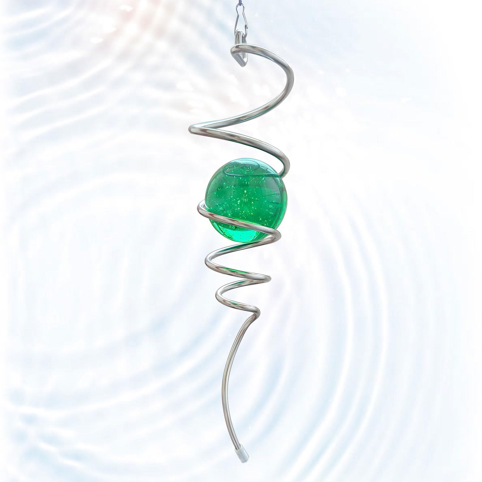 Eiryhope Wind Spinner Tail Gazing Ball Spiral - Mesmerizing Visual Illusion in Spinning | Wind Spinners Stabilizer | Rotating Yard Art Decor, Indoor/Outdoor Garden Decoration-13in (Green Glass Orb) โ image 1