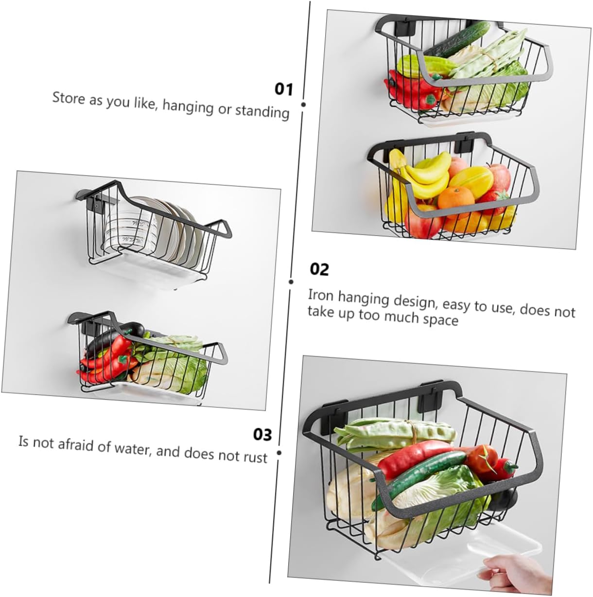 Luxshiny Hanging Basket Kitchen Storage Basket Wire for Pantry Steel Fruit and Vegetable
