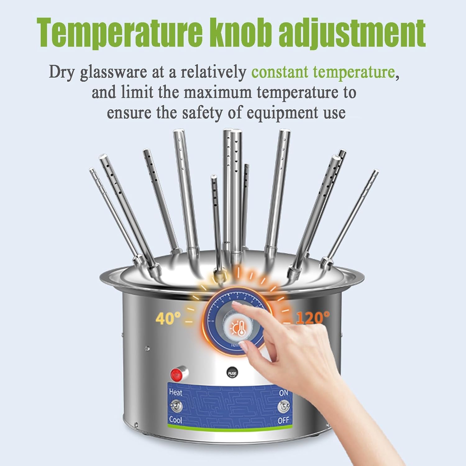 Essiccatore per Vetreria da Laboratorio, Rastrelliera Elettrica con Flusso d'Aria, con Tubi di Essiccazione, Temperatura dell'Aria in Uscita Regolabile da 40 A 120 °c, 12 Holes