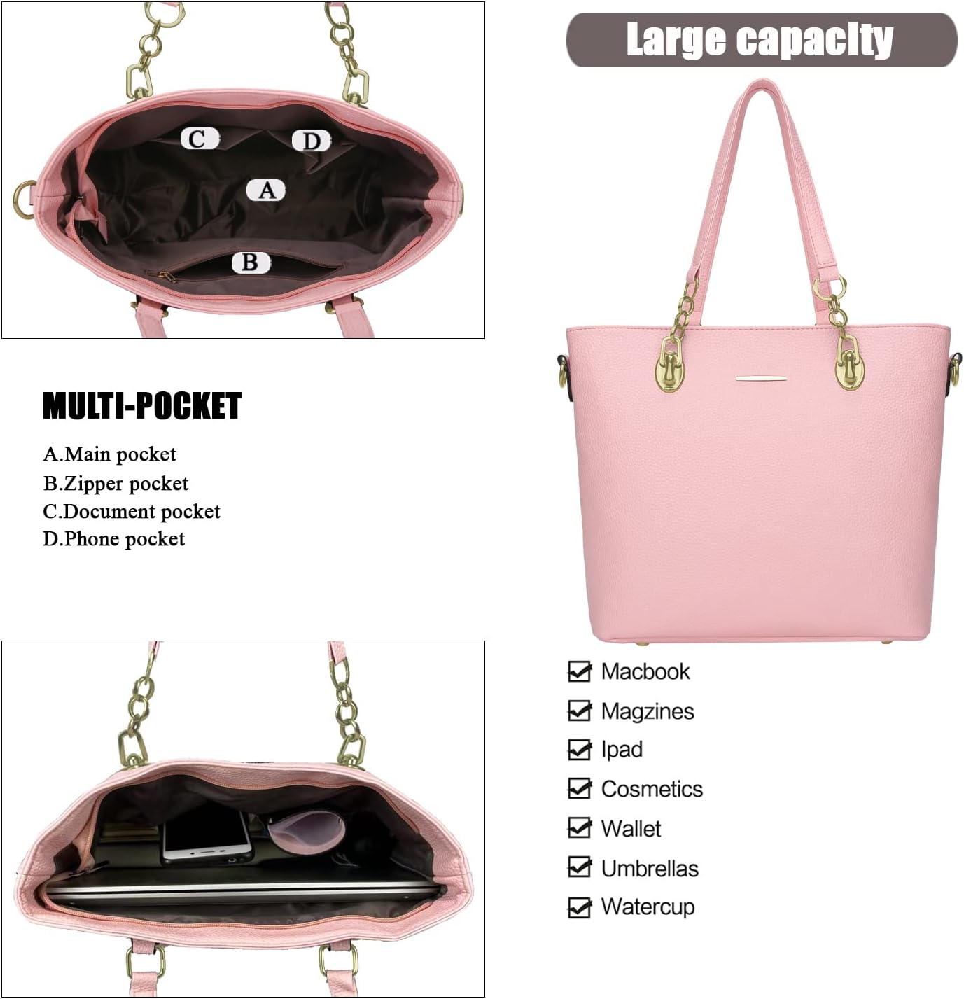 Purses and Handbags for Women Synthetic Leather Tote Crossbody Bags Satchel Purses Set 6pcs | Set, 6pcs, Set, 6pcs - Image 6