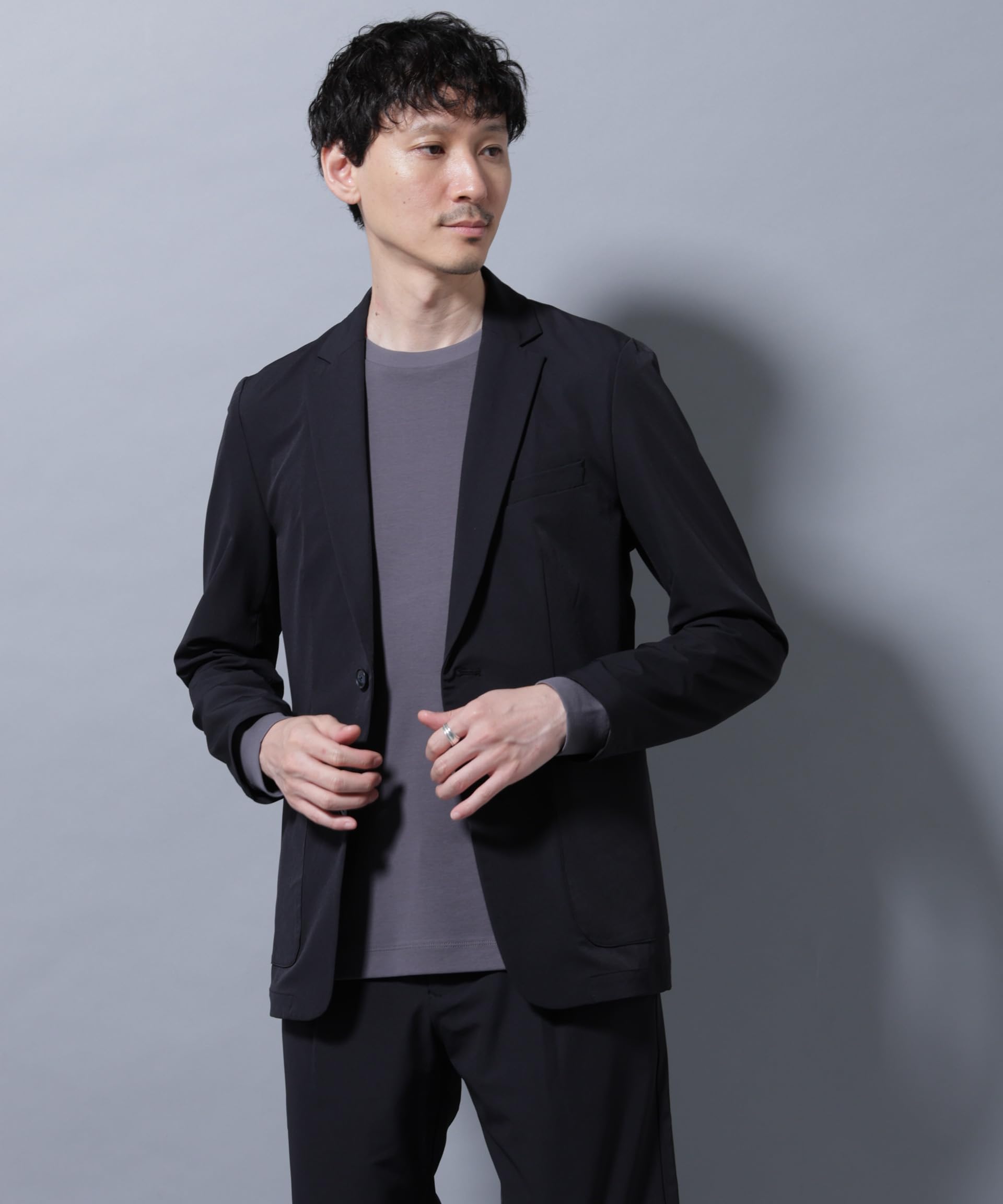 【美品】ナノユニバース スーツセットアップ ナイロン BLK Lサイズ Damerino｣ ナイロンストレッチトリコットセットアップ