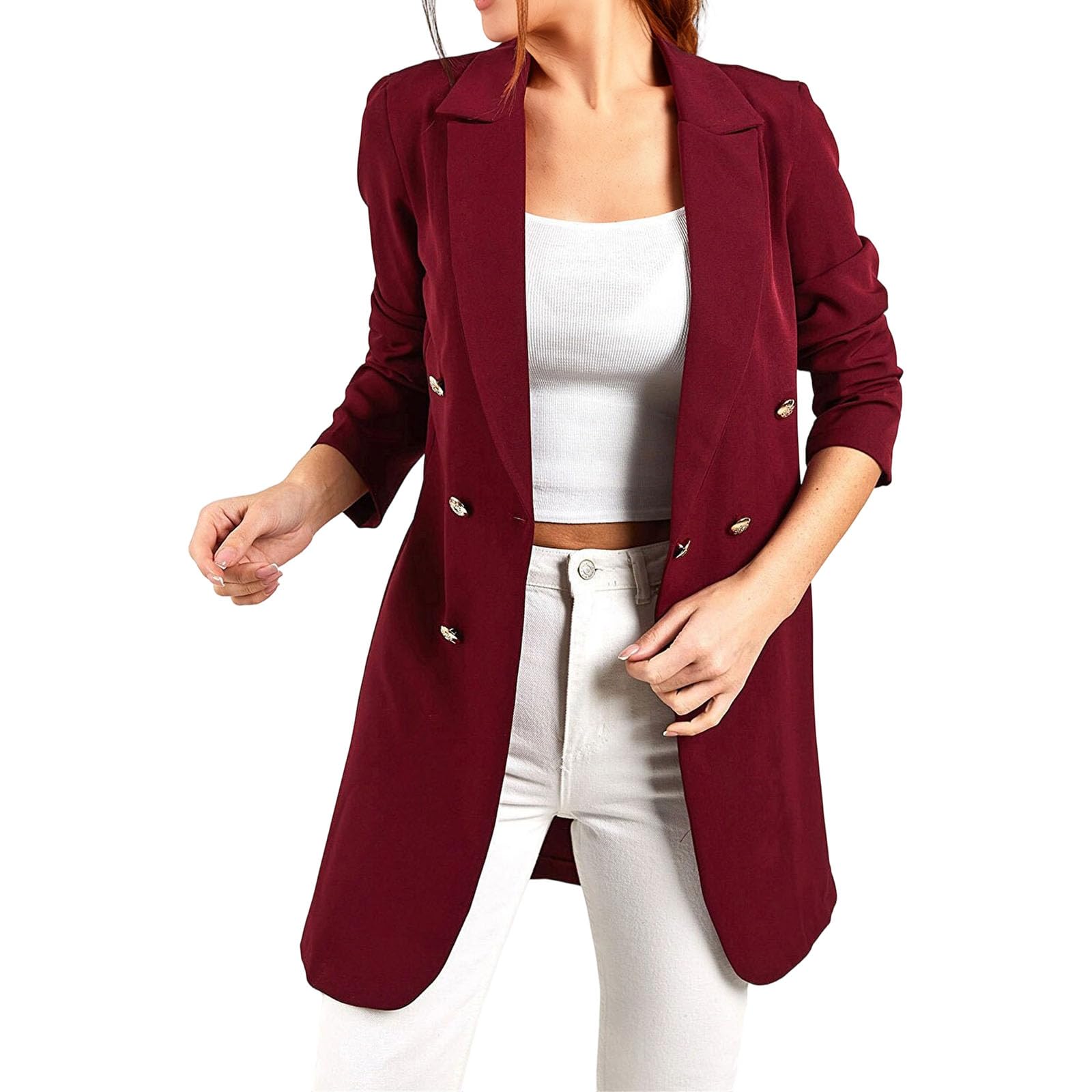 Blazers for Women Trendy Double Breasted Blazer Casual Jacket Open Front Work Office Suit Jackets