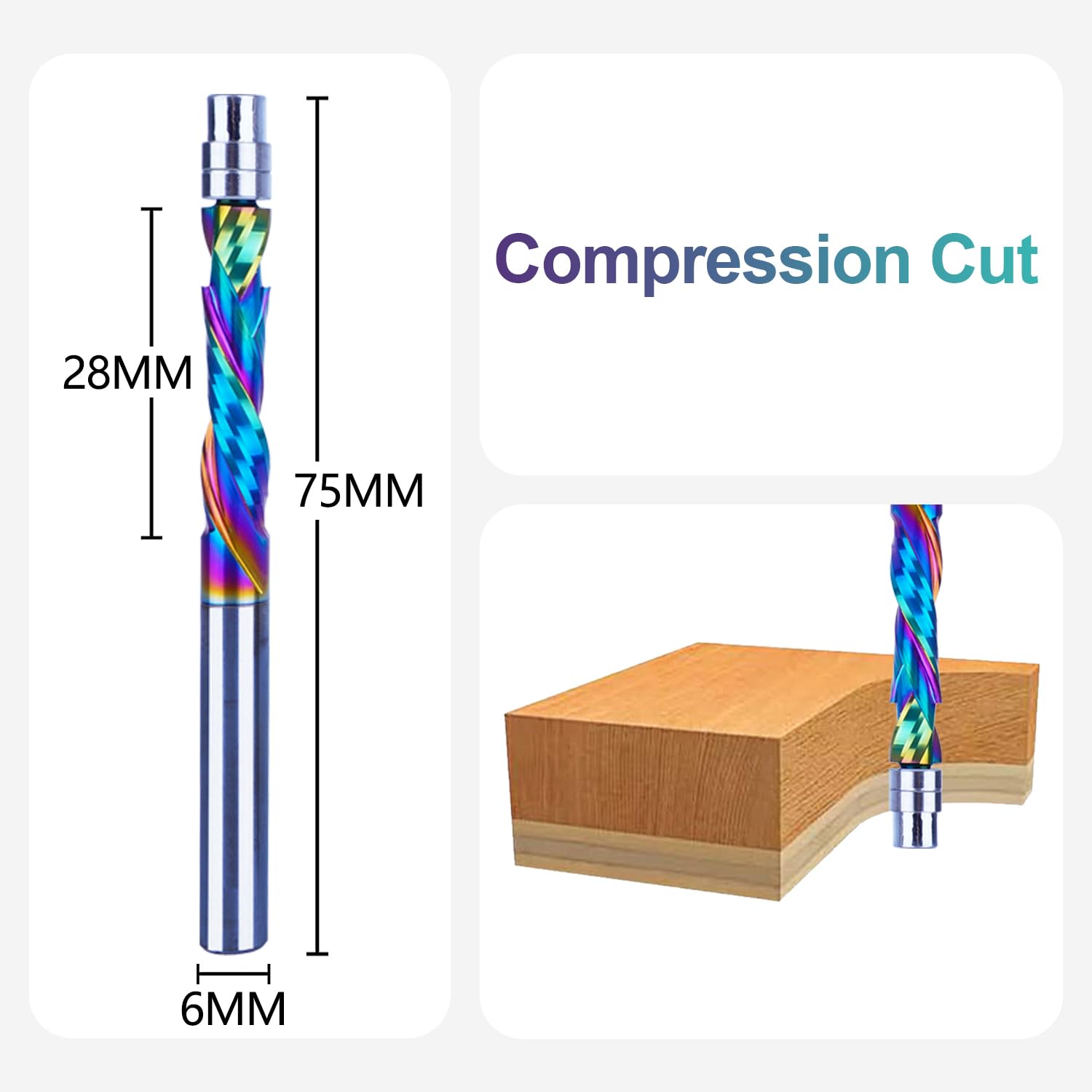 SpeTool - Fresa para rascar (6 mm, ranura en espiral, compresión hacia arriba y hacia abajo, ancho de corte 28 mm, para perforadora y revestimiento
