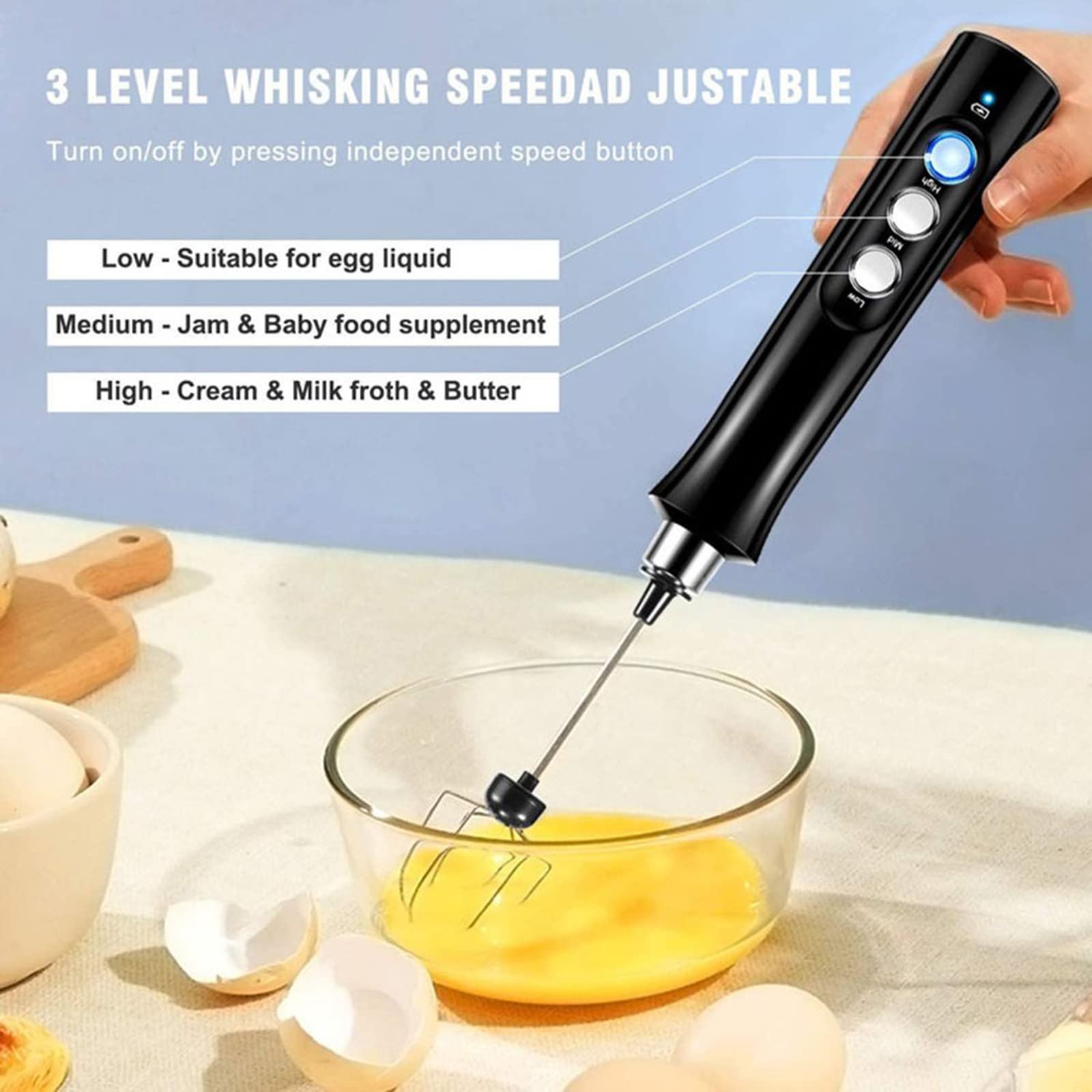 Montalatte Elettrico 3 in 1 Portatile Ricaricabile Schiuma Maker Palmare Schiuma Ad Alta Velocità Bevanda Mixer Caffè Schiuma Bacchetta Frullino Scaldalatte Montatore Latte Cappuccino