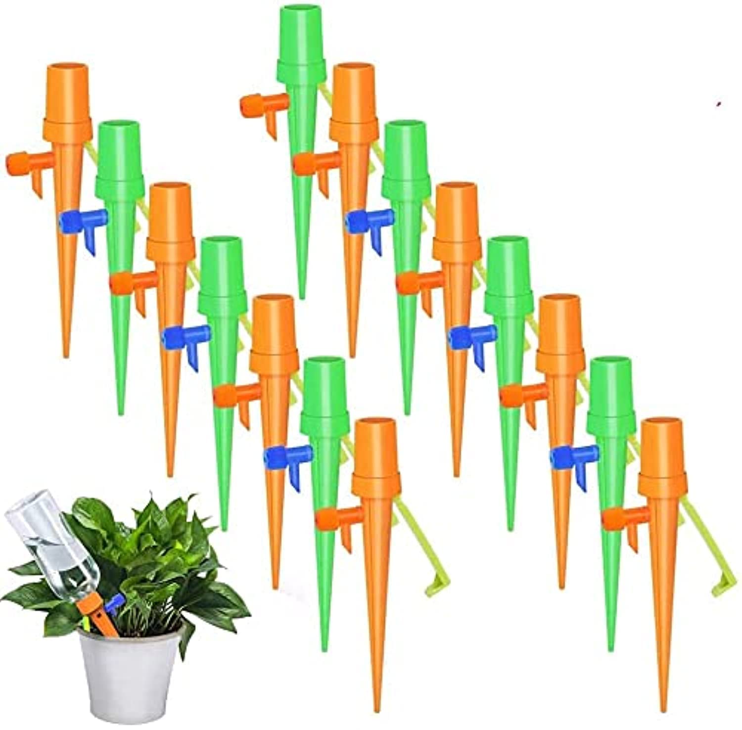 MDINC UPGRADED Plant Self Watering Spikes Devices with Slow Release Control Valve Switch, Automatic Irrigation Watering Drip System for Potted Plant, 15Pack