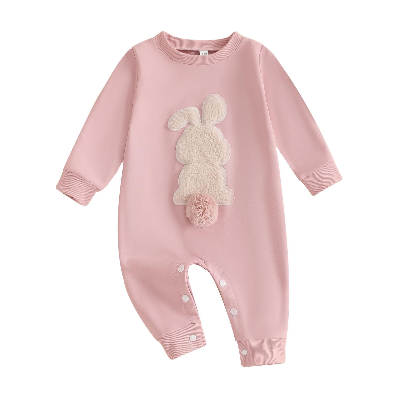 Omkzanbi Baby Girl Boy Easter Outfit Embroidery Bunny Romper Rabbit Pompom Tail Jumpsuit Neutral Newborn Bodysuit Photo Shoot