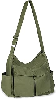 Canvas Messenger Bag, Multi-pockets Casual Canvas Tote for College Large Crossbody Shoulder Bag for Women and Men