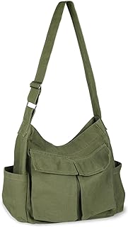 Canvas Messenger Bag, Multi-pockets Bag Casual Canvas Tote Bag for College Large Crossbody Shoulder Bag for Women and Men