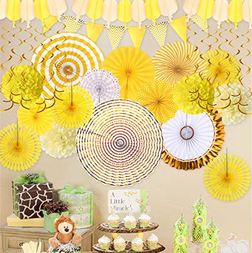 Image of Moon Boat 35PCS Party Decorations Paper Fan Hanging Set - Birthday,Baby Shower,Lemon,Sunflower Theme Decor (Yellow)