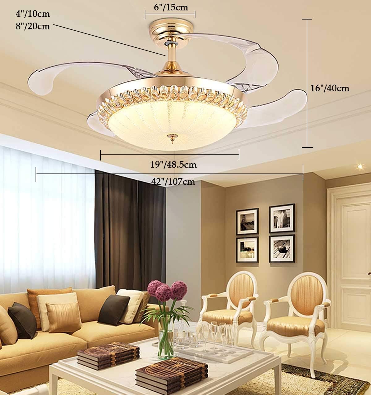 Limited Ceiling Fans Chandelier, 42 Retractable Blades Ceiling Fan Crystal Chandelier with Remote Control for Living Room Dining Room Lighting Limited Ceiling Fans Chandelier, 42 Retractable Blades Ceiling Fan Crystal Chandelier with Remote Control for Living Room Dining Room Lighting
