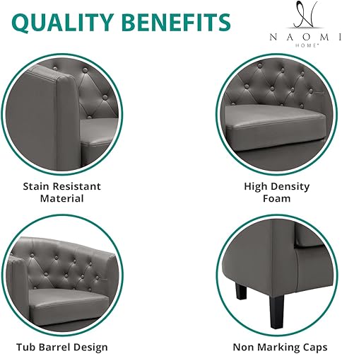 Miniatura 5 de Emma Love - Sofá biplaza de piel sintética con botones, moderno sofá de 2 plazas de mediados de siglo, sofá de dos plazas pequeño para espacios