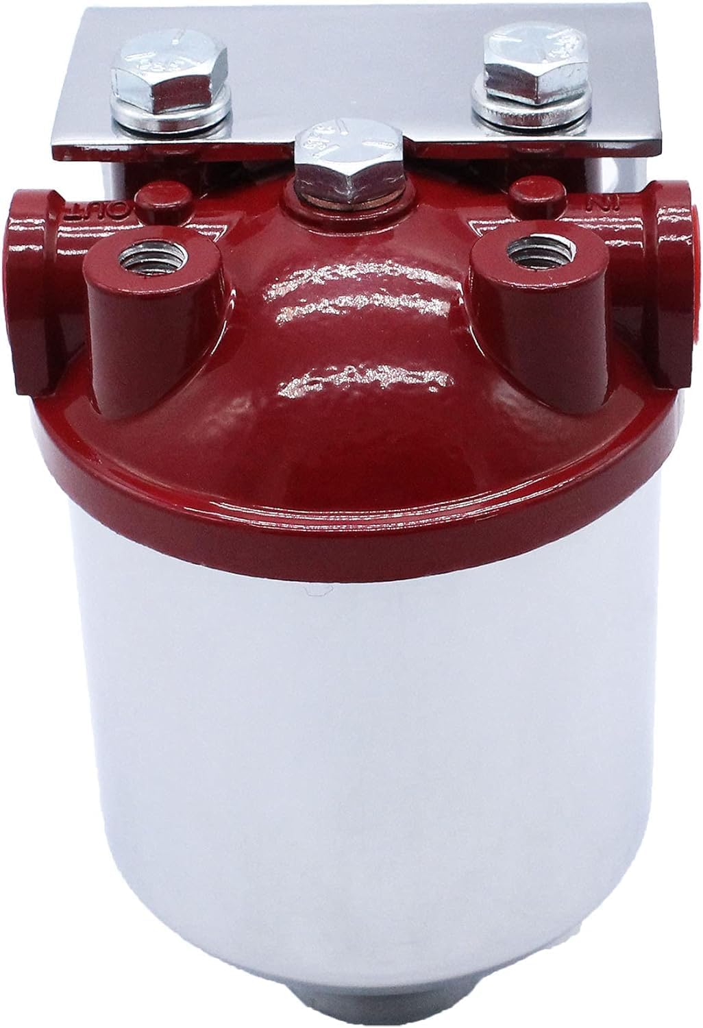 1 Set SHLPDFM Chrome Finish Red Top Single Port Inline Canister Large Fuel Filter Frame 3/8 NPT Inlet Outlet Racing 10 Micron Fits for Ford Rat Hot Street Rod SBC BBC