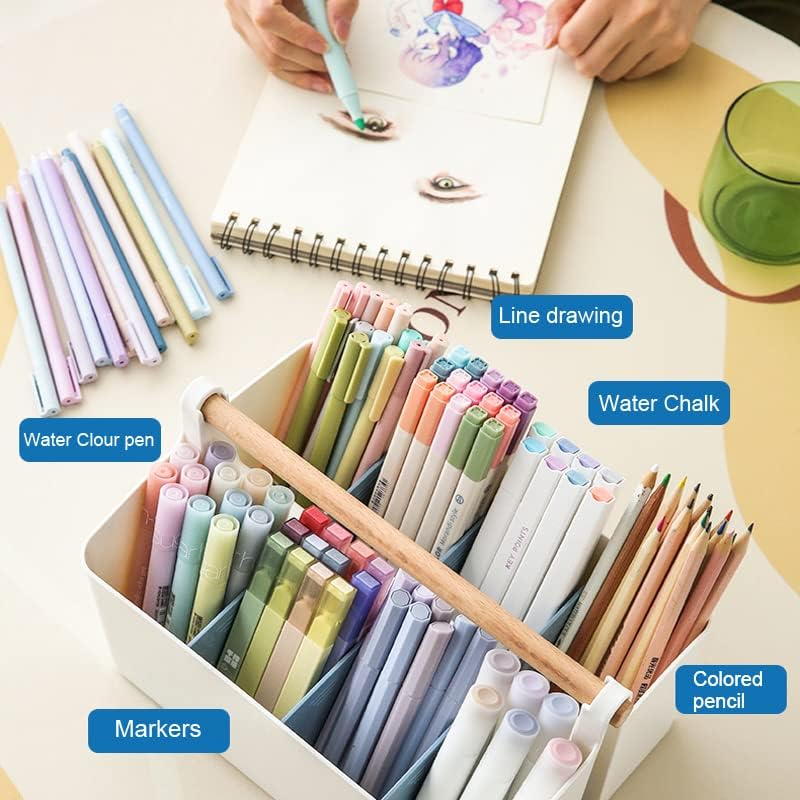 Large Portable Basket with Handle, Plastic Craft Storage Organizer Caddy Tote with Adjustable Divided for Makeup Art Supplies, Sewing, Colored Pencils-Blue White+Blue image 3 of 6 B0BT4SN29X