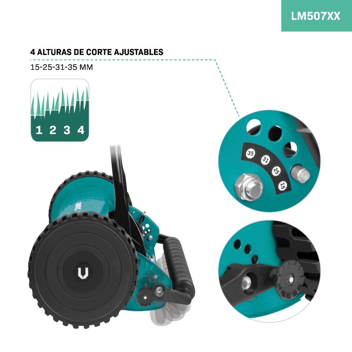 VONROC Cortacésped Manual 30 cm con Cesto de 14L | 30 cm, Acero 65MN y metal, Sin personalización