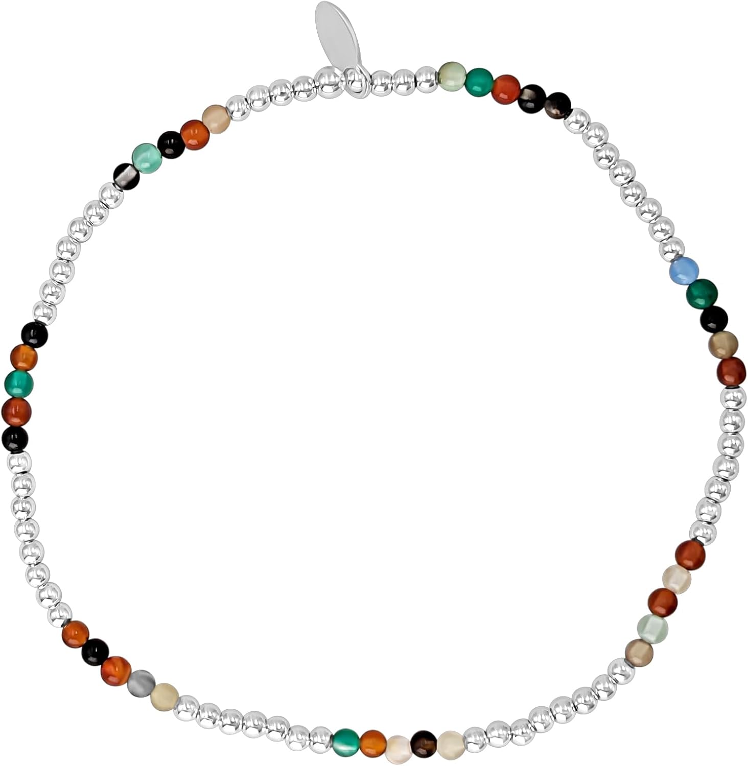 Silverly Sterling Silver Multicolored Agate Stretch Bracelet for Women - Stacking Beaded Ball Bracelets - Elastic Rainbow Bead Design - Cute Birthday Gift - 925 Silver Colorful Gemstone Jewelry