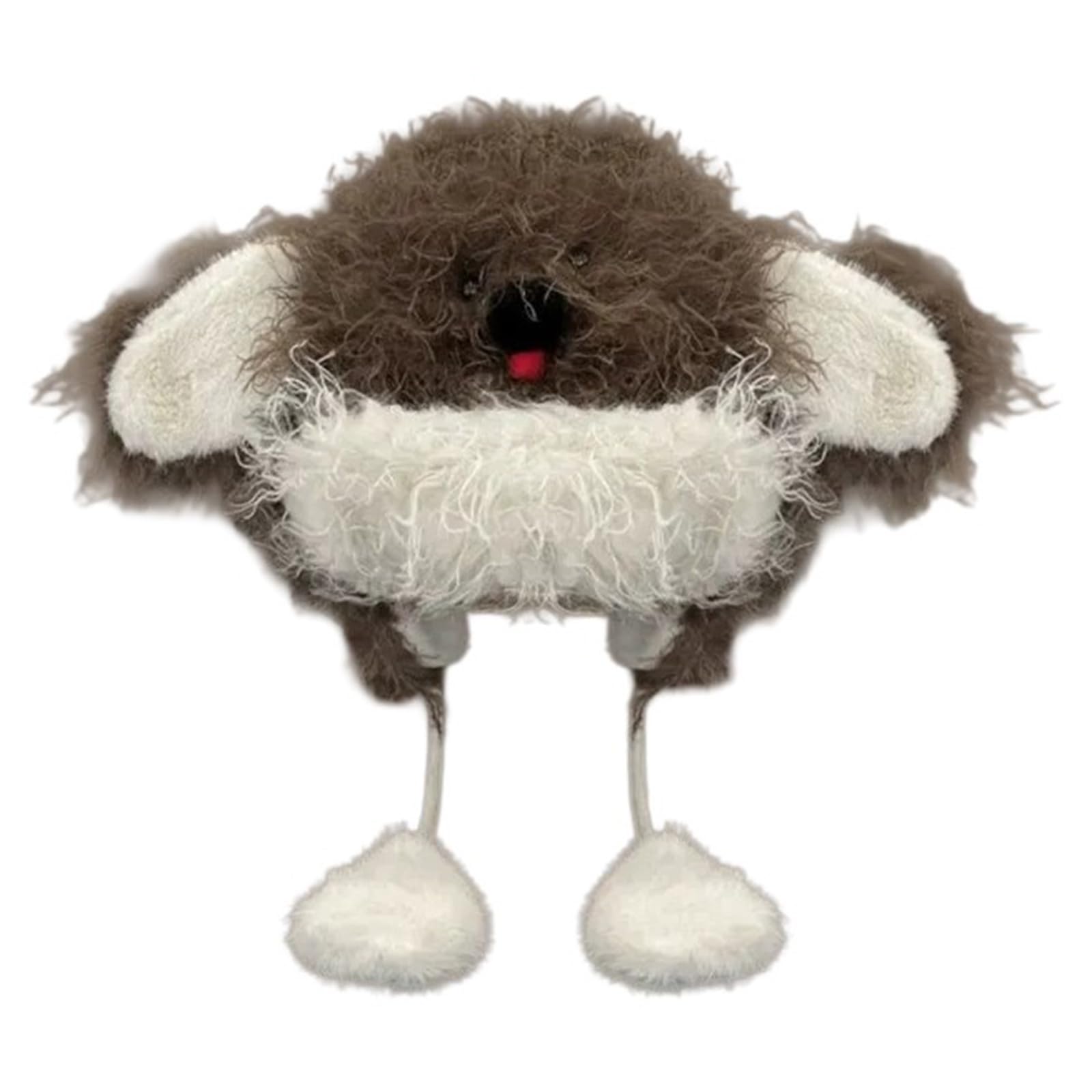 Furry Cartoon Head Covering with Pompoms for Outdoor Sports Furry Hat with Ear Oversized Headgear Hat for Winter Brown