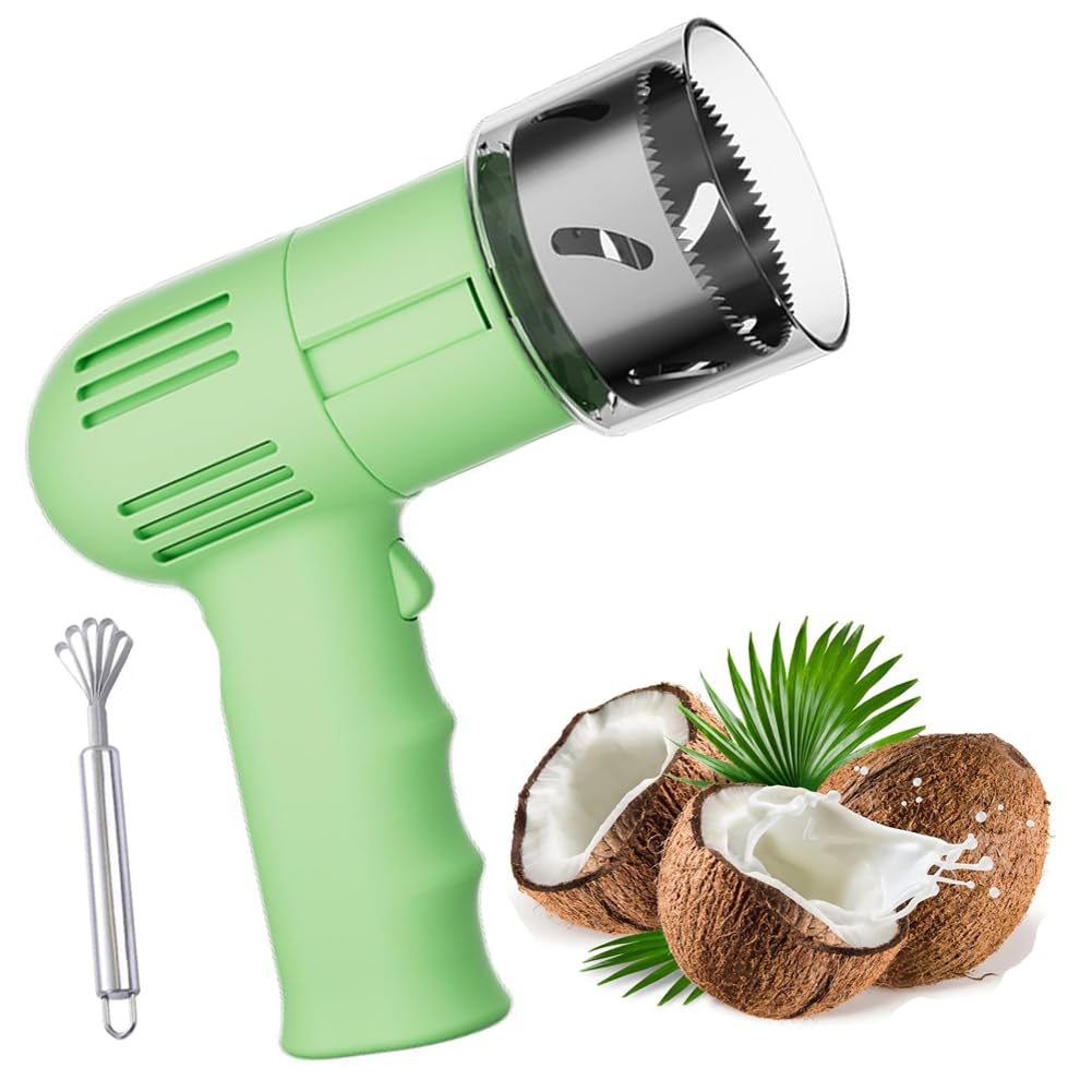 YXYLJOZ Electric Coconut Opener, Portable Stainless Steel Punching Tool, Cordless Opening Machine with Scraper, for Juice Shops, Restaurants, Home (Green)