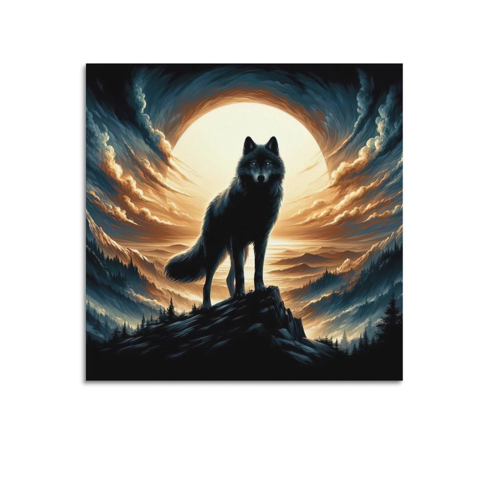 WPHSFX Animal Poster Wolves on The Hilltop Poster Decorative Painting Canvas Wall Posters And Art Picture Print Modern Family Bedroom Decor Posters 16x16inch(40x40cm)