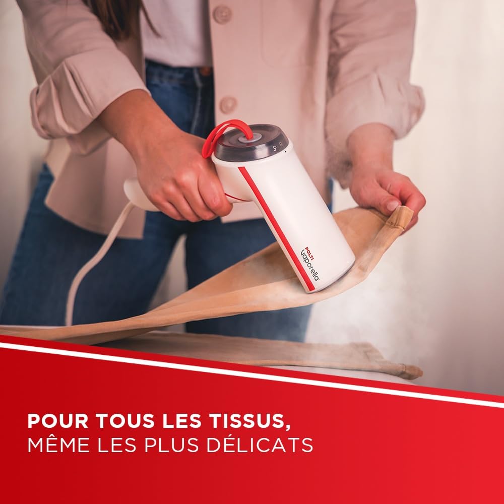 Polti Vaporella GSM50R Défroisseur Vapeur Vertical Compact, Vapeur Puissante 7 Bar, Poignée Ergonomique, Prêt en 30 Sec, Blanc et Rouge