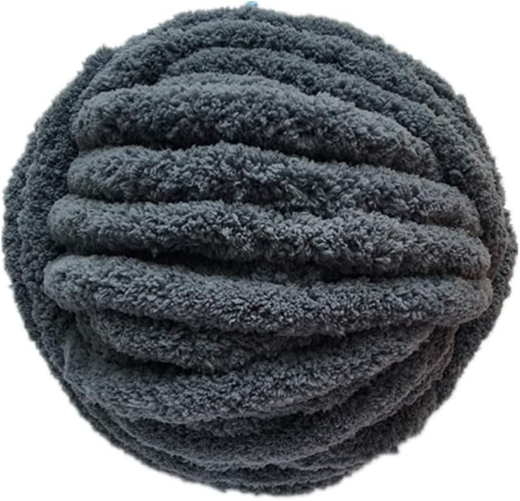 Chunky Chenille Yarn (2 Balls) Total of 56 Yards 1.08pounds/Ball Soft Thick Arm Knitting Crochet Blanket Yarn No Pill or Shed Jumbo Chenille Yarn Giant Knit Baby Blanket(Dark Gray)
