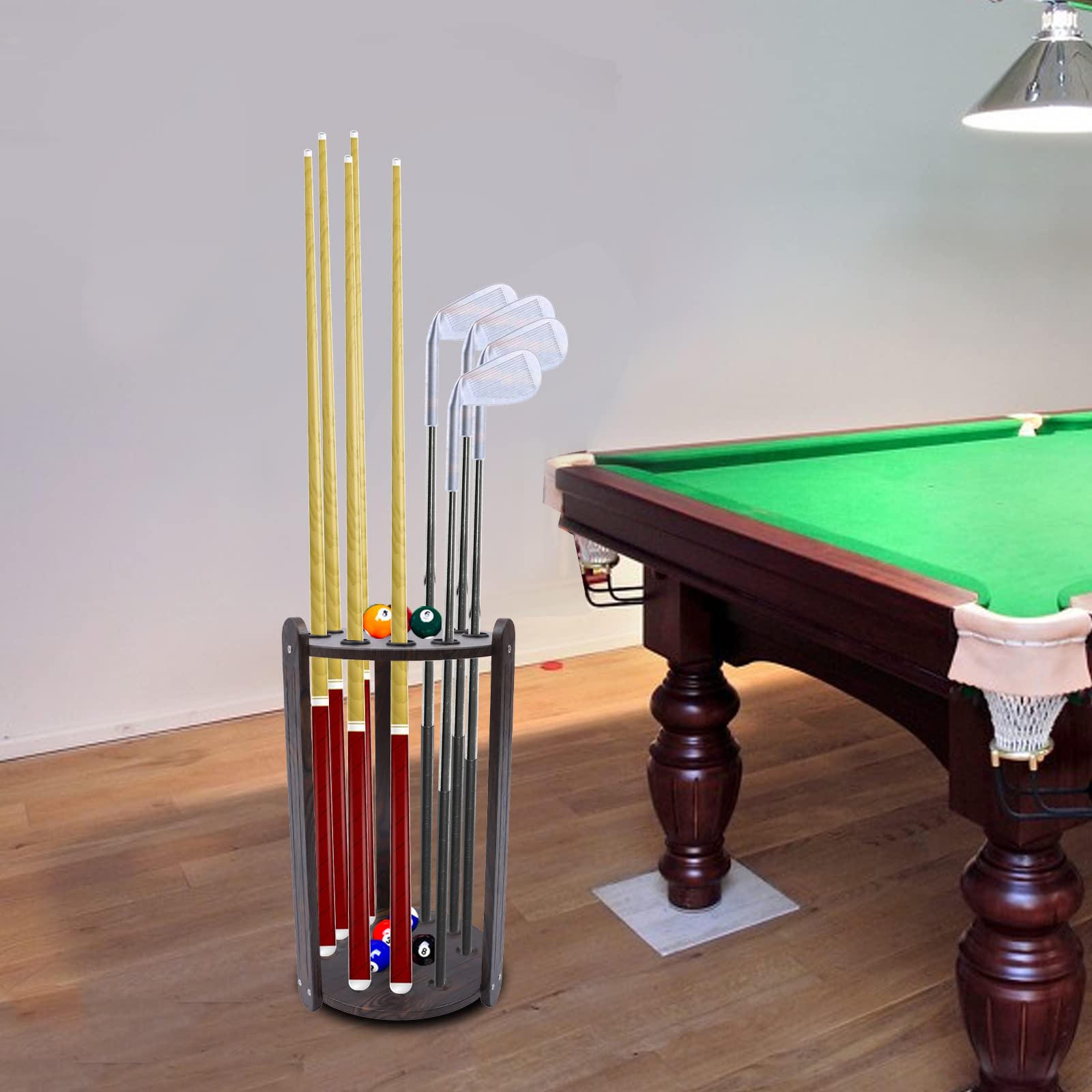 Pool Table Rack Slot Mini Pool Table 16-Slot Wooden Pool Cue Holder - Rotating Floor Stand ...