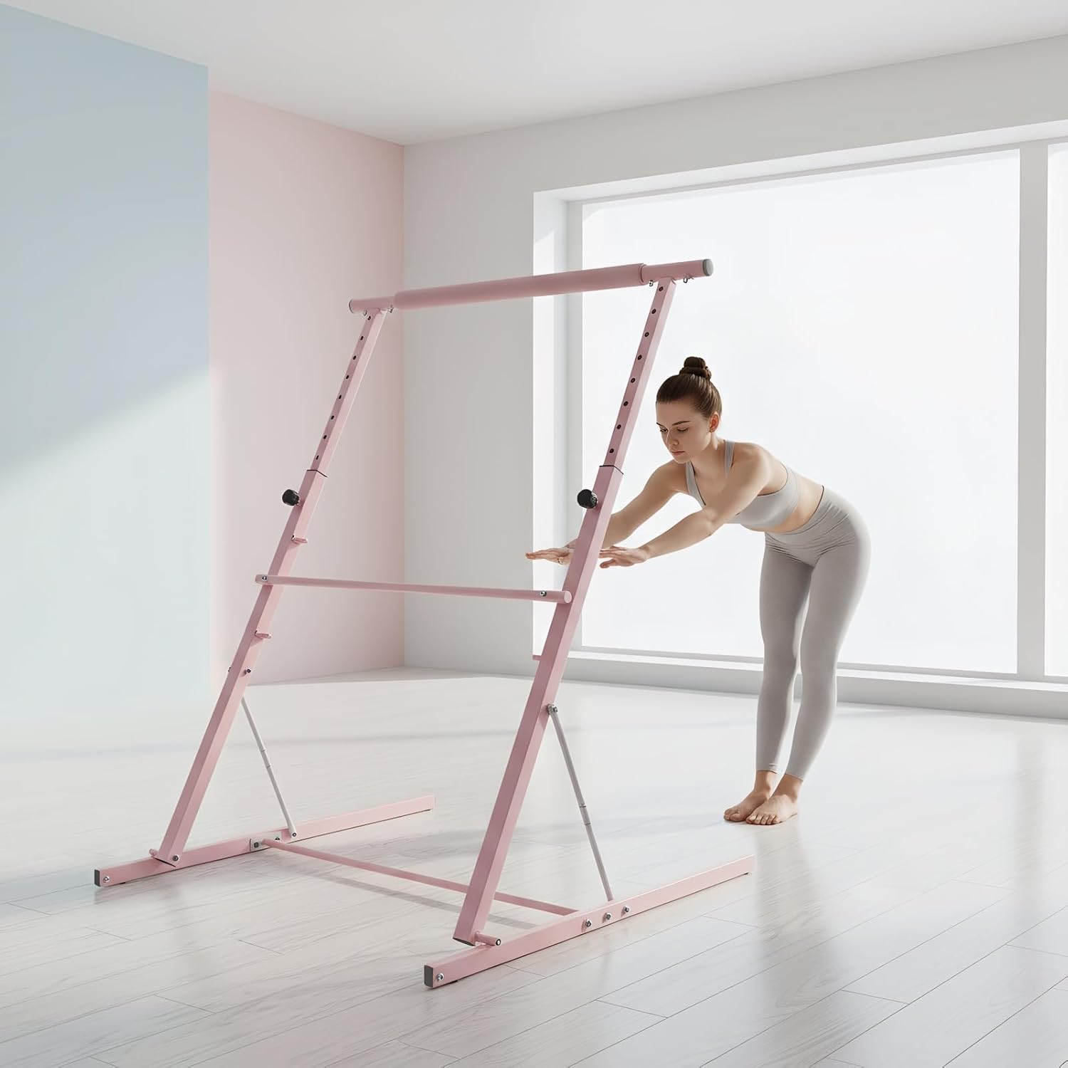 Ballet Barre,Freestanding Portable Ballet Bar – Adjustable Height 85-115cm Foldable Stretch Pole for Dance Studios, Gyms Stretching Training