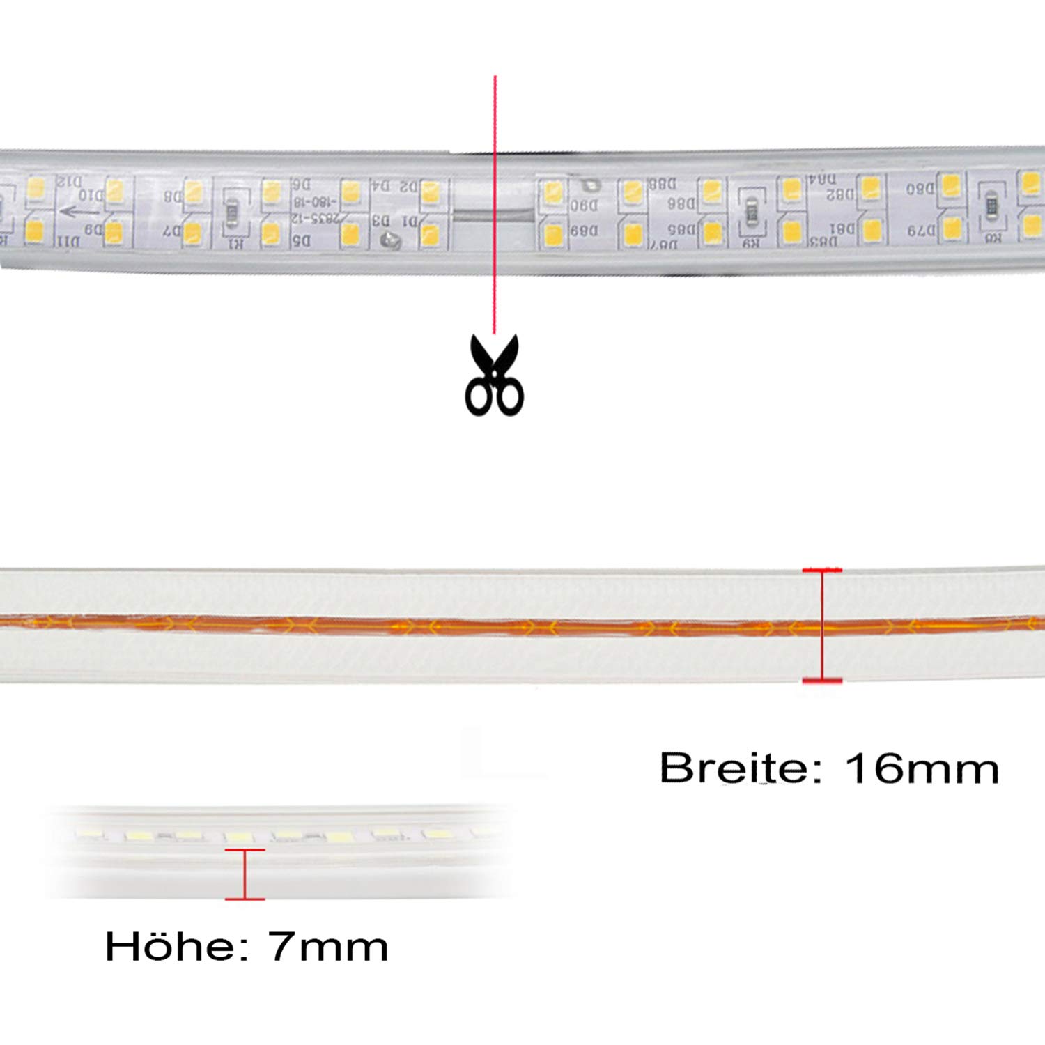 Striscia LED 30 metro Bianco Freddo, 2835 SMD 180 LEDs/m, 220V 230V strip, illuminazione molto luminosa, IP65 impermeabile per Giardino Festa Matrimonio