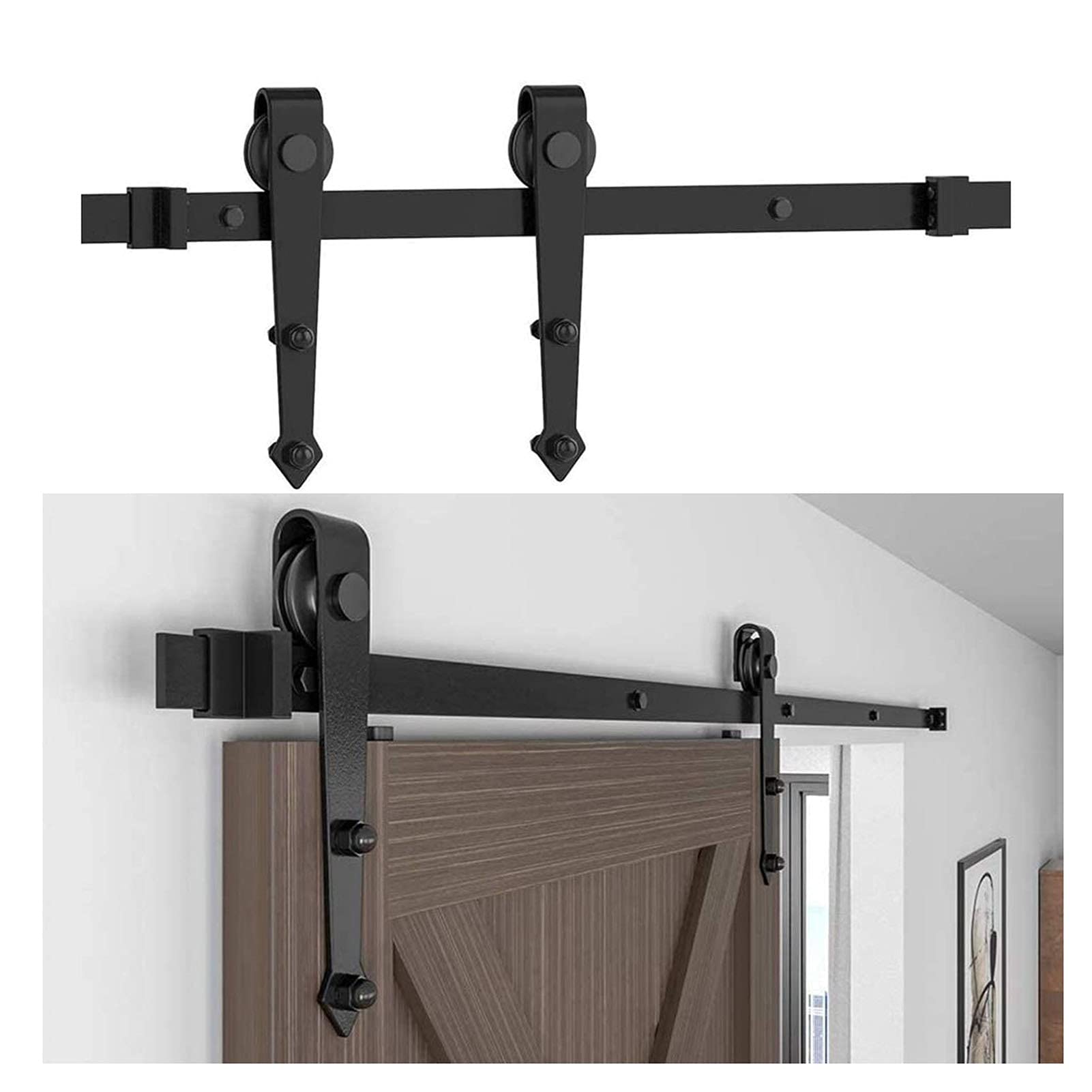 Kit De Puerta Corredera De Granero 5 Pies-13.1 Pies, para El Hogar/Oficina/Garaje/Armario Puerta Corredera Accesorios para Carril Colgantes, Acero Al Carbono Negro (Size : 250cm/8.2ft)