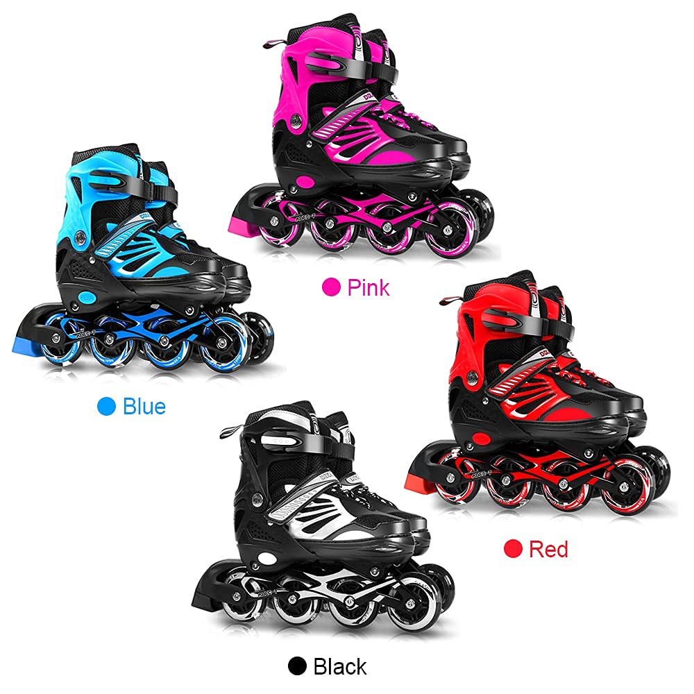 LIXADA Rollers Enfants pour Enfant avec Roues Lumineuses Rollers en Ligne Patins à Roues Alignées Respirant Confortable Ajustable pour Filles et Garçons Noir/Bleu/Rose/Rouge Taille 28-41