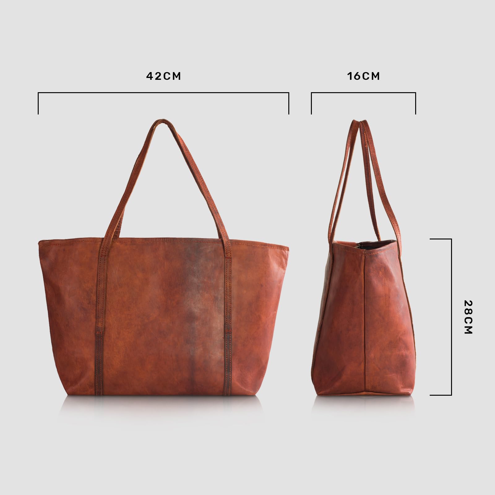LEABAGS Echtleder Damen Umhängetasche Rotbraun im Vintage-Stil – Geräumige 40 cm Schultertasche mit Laptopfach 16 Zoll für Beruf, Alltag & Reise | Elegante Handtasche aus Naturleder