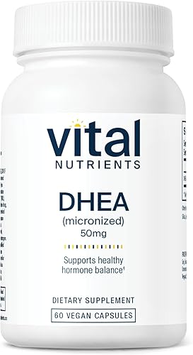 Vital Nutrients DHEA 50 mg (Micronizado)  Apoya el metabolismo, la salud ósea, los niveles hormonales y los niveles de energía*  Sin gluten, lácteos