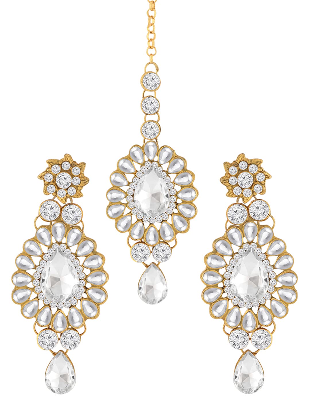 Traditional Gold Plated Diamond With Pearl Earring With Maangtikka Set For Women_AITE_041