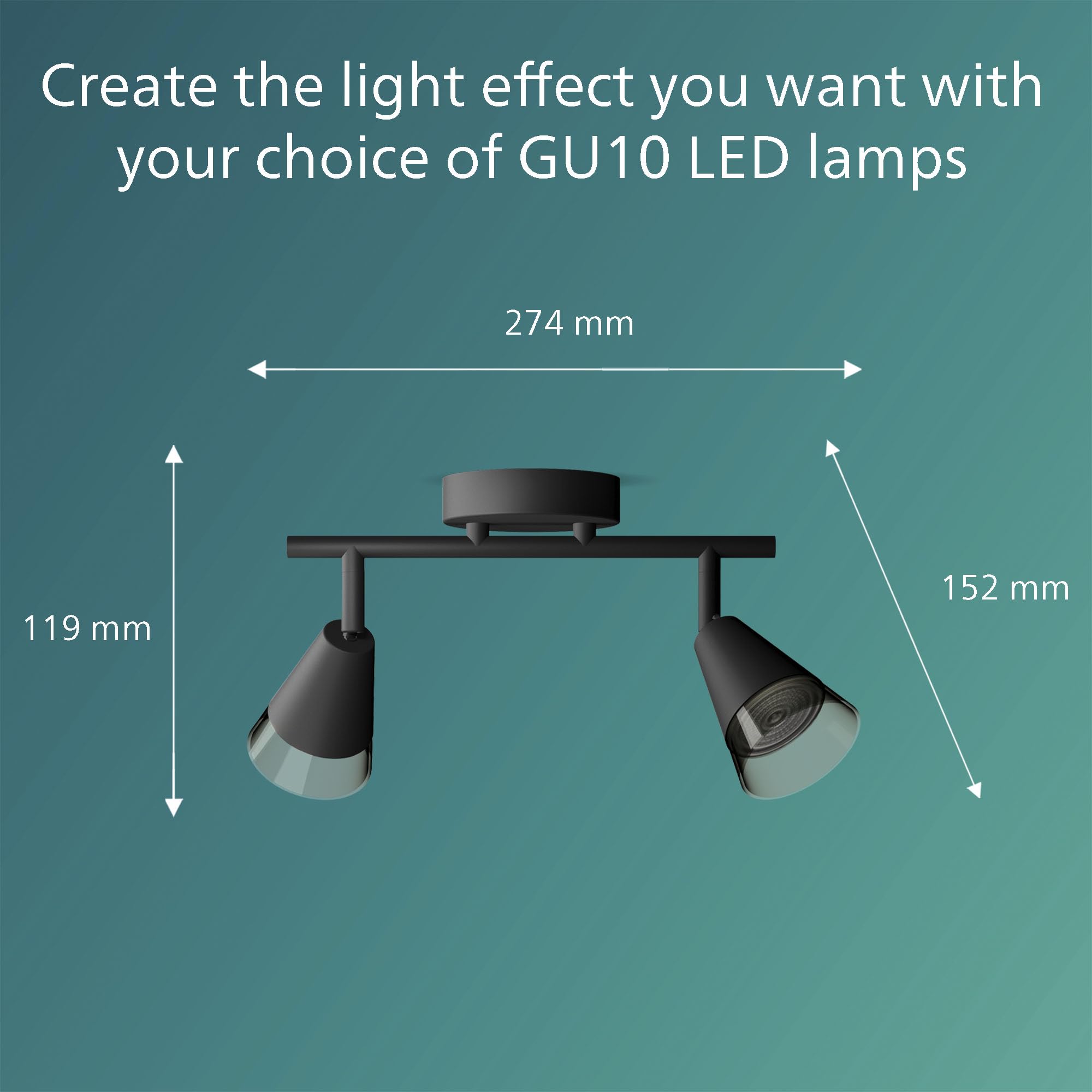 PHILIPS Cleft Spot 2-Head, GU10 not Included, Black, IP20 - Image 3