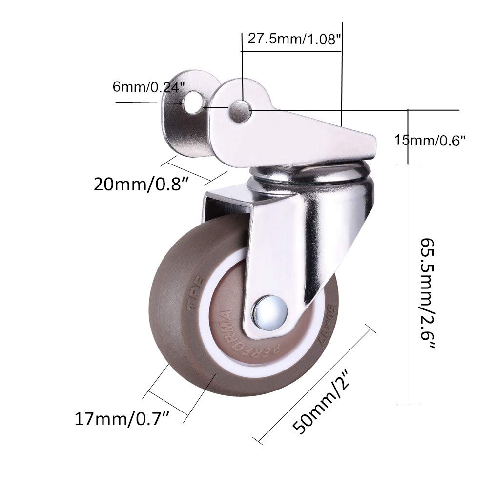 Gummirollen, Lenkrollen, 4 Lenkrollen for Kinderbetten, mit 20 mm P-Typ-Halterung, 3,8 cm/5,1 cm Gummi-Möbelrolle mit Bremsen, geräuschlos, faltbar, Kugellager, Tragfähigkeit 80 kg, mit Schrauben (50