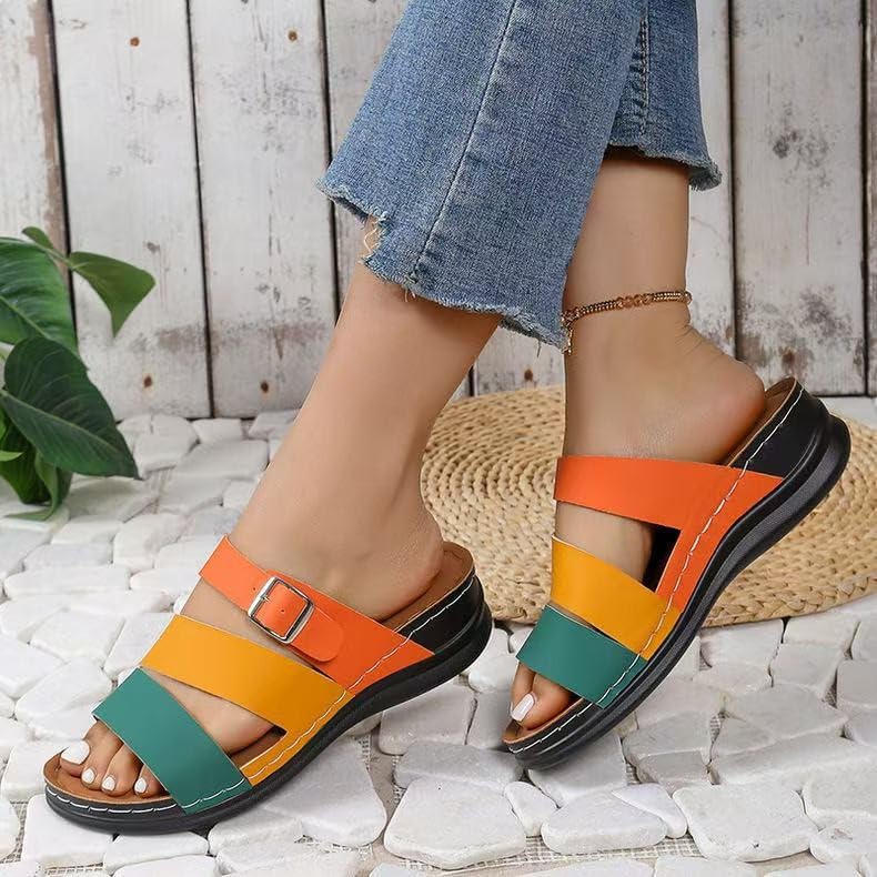 Women's soft-soled slippers, comfortable and waterproof summer slippers with exposed toes (orange, Burgundy, green, black)3