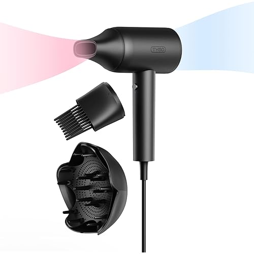 TYMO Diffuser Hair Dryer Blow Dryer - 300 Million Ionic Hairdryer with Diffuser & Comb Attachment for Curly Hair, Professional Blowdryer for Women, Cool Air Button, Small Travel Lightweight, Black