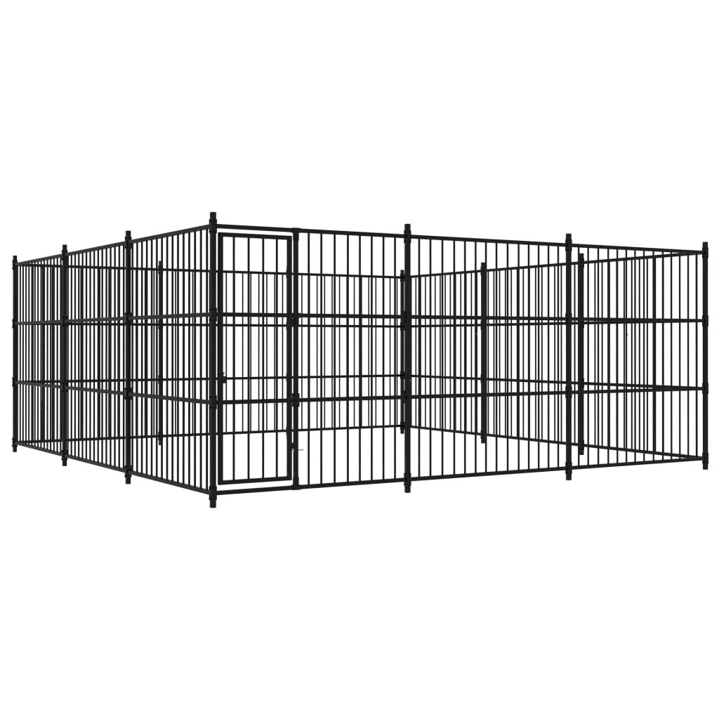 Perrera para perros de acero para exteriores, 450 × 450 × 185 cm, con puerta, plegable, estable para perros, cachorros, jardín, protección, seguridad, recinto de entrenamiento, parque modular
