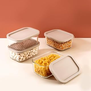 ATTRO Glassox Storeit Borosilicate Glass Storage Containers – 750ml, Set of 4, Transparent & Stackable with PE Lids, Micro... Price In India