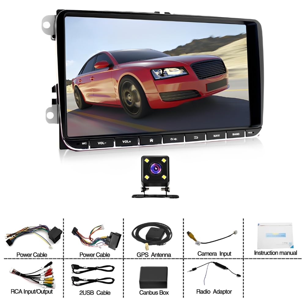 2+32G 2 DIN Android 14 Autoradio für VW Transporter T5/T6 2010-2020 mit kabellosem Carplay Android Auto, 9 Zoll Touchscreen Auto Stereo Display Player Radio GPS Navigation Head Unit mit FM RDS SWC