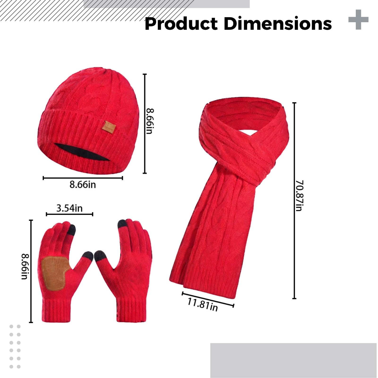 Set di 3 pezzi con cappello, sciarpa e guanti, per l'inverno, lavorato a maglia, con touchscreen, berretto caldo e sciarpa lunga, set di accessori da donna per il freddo