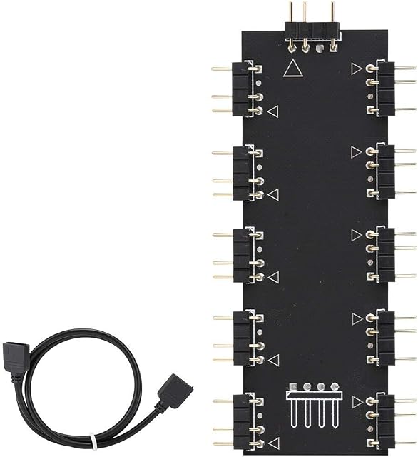 Tonysa 1 to 10 Port RGB Hub AURA SVNc Horizontal Pin Design PC MOD Motherboard RGB Fan Extension Cable 12V 5V 3 Pin RGB Hub Controller (5V 3-Pin)