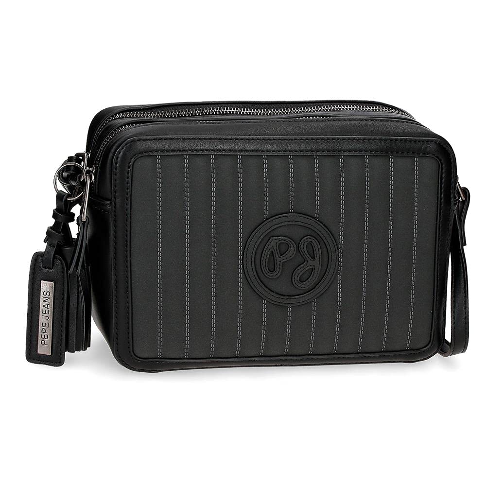 Pepe Jeans Lia Bandolera Dos Compartimentos Negro 25x18x7 cms Piel sintética
