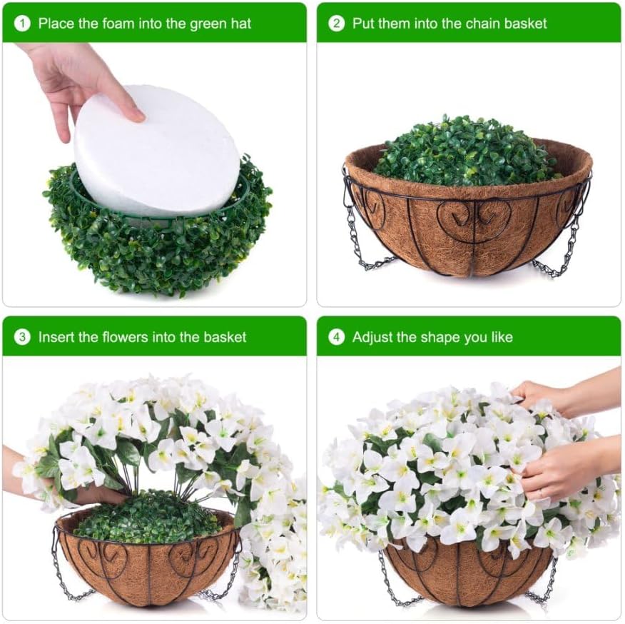 Artificial Hanging Flowers Faux Plants Basket for Outdoors Spring Summer Decor, Fake Silk Bougainvillea in Planter Outdoor Look Real UV Resistant Faux Flower for Outside Porch Patio Garden Home, White - Image 7